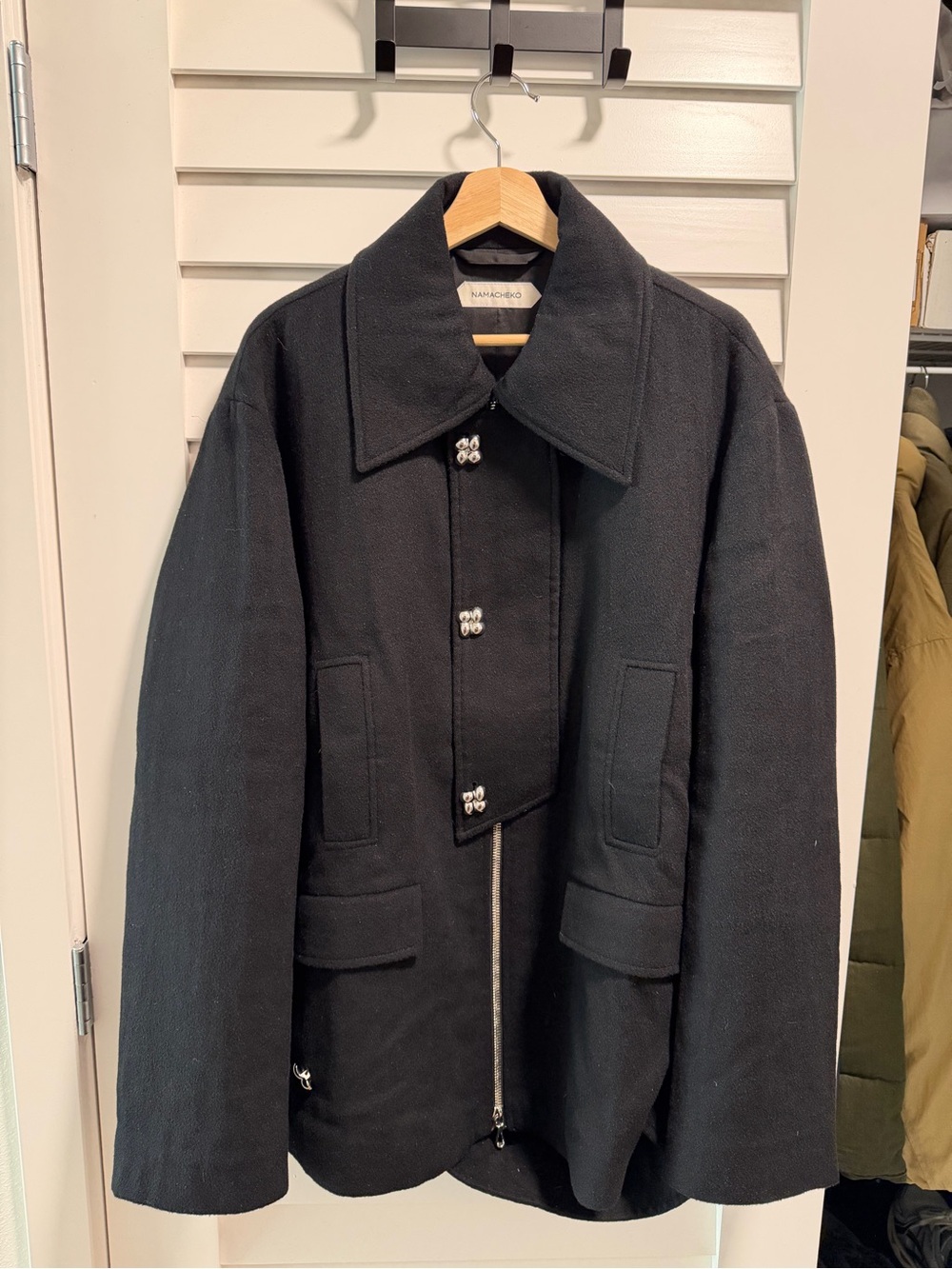Black Military-Style Wool Jacket